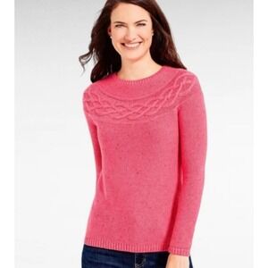 Talbots Women's Pink Confetti Cable‎ Knit Crewneck Sweater Size Large